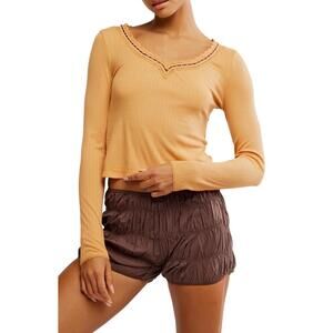 NWT! Free People Only You Long Sleeve Pajama Top in Gold Earth Size Small